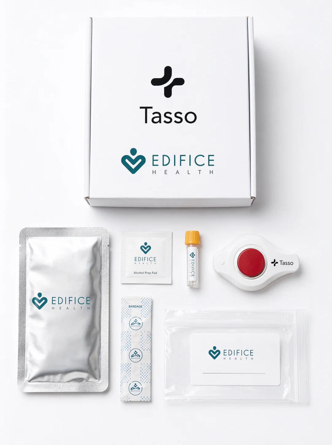 iAge collection kit containing the Tasso+ capillary device, sample tubes and return packaging.