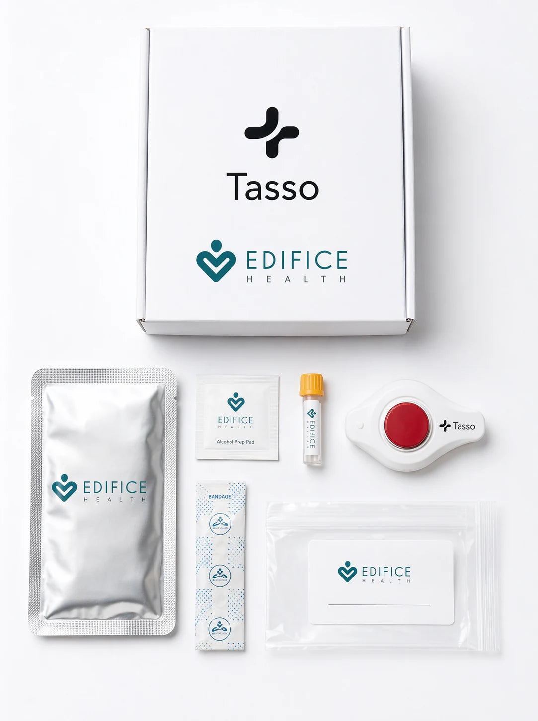 iAge collection kit containing the Tasso+ capillary device, sample tubes and return packaging.