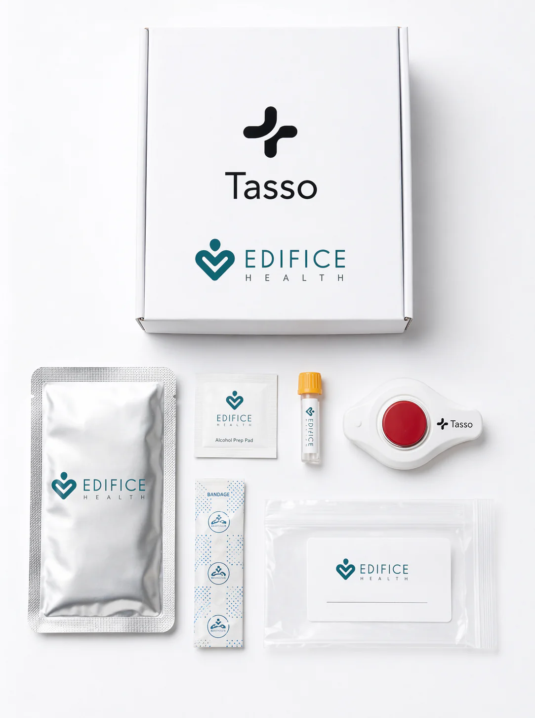 iAge collection kit containing the Tasso+ capillary device, sample tubes and return packaging.